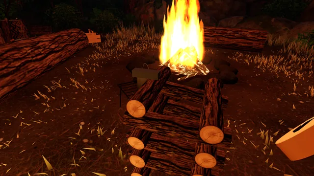 A tower of split logs built by the fire.